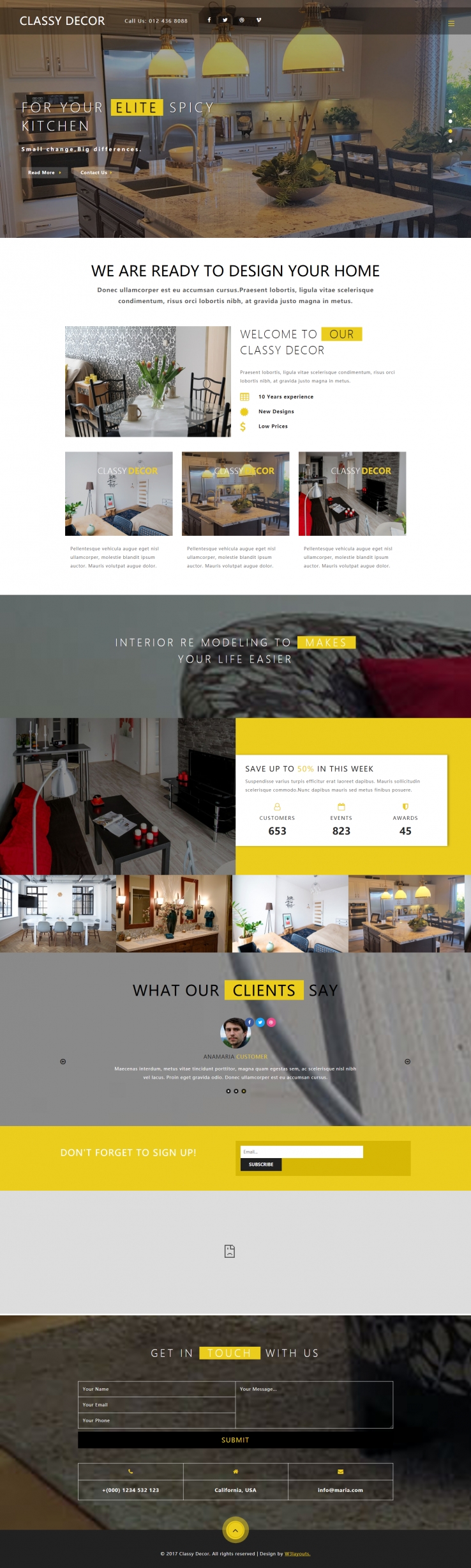 黄色简洁风格的装饰展示整站网站源码下载
