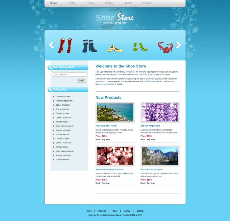 蓝色简洁风格的鞋业产品销售整站网站源码下载