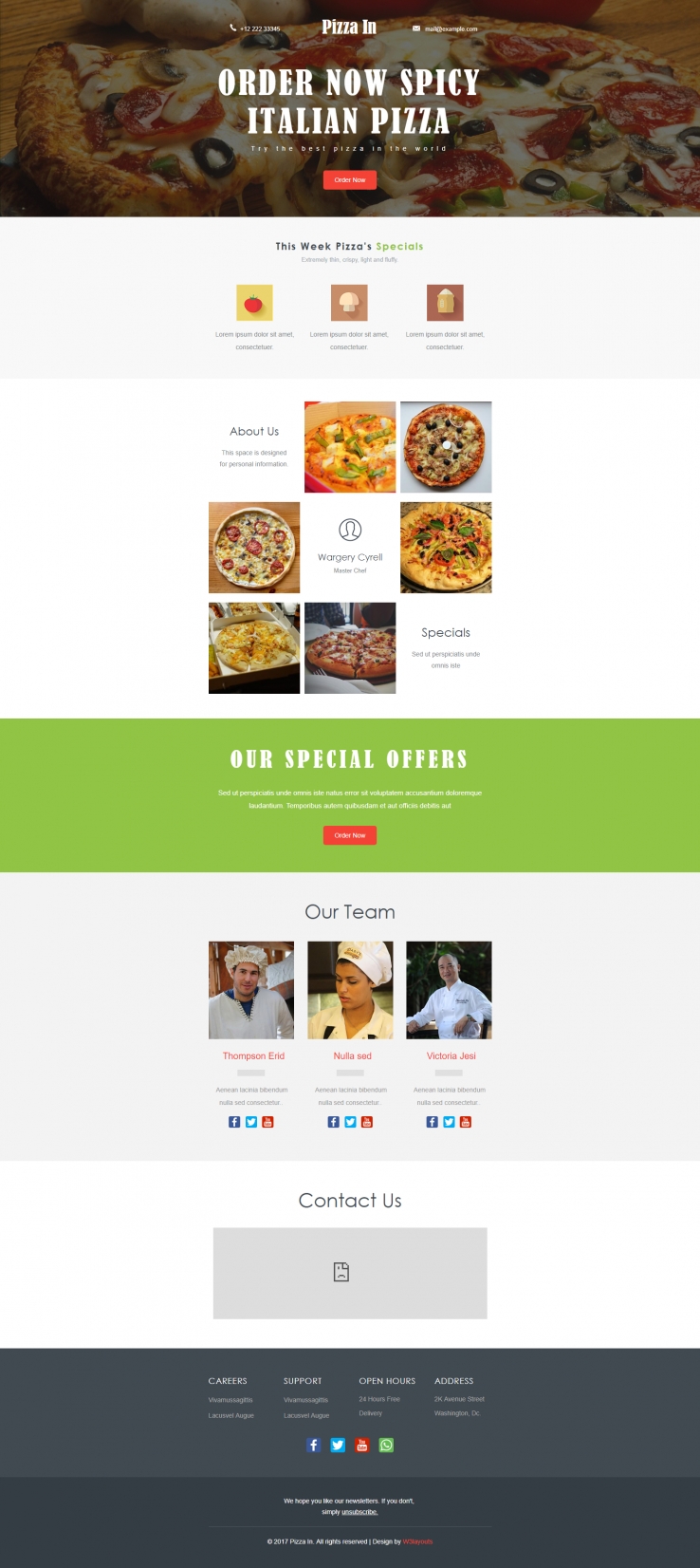 红色简洁风格的批萨餐厅整站网站源码下载
