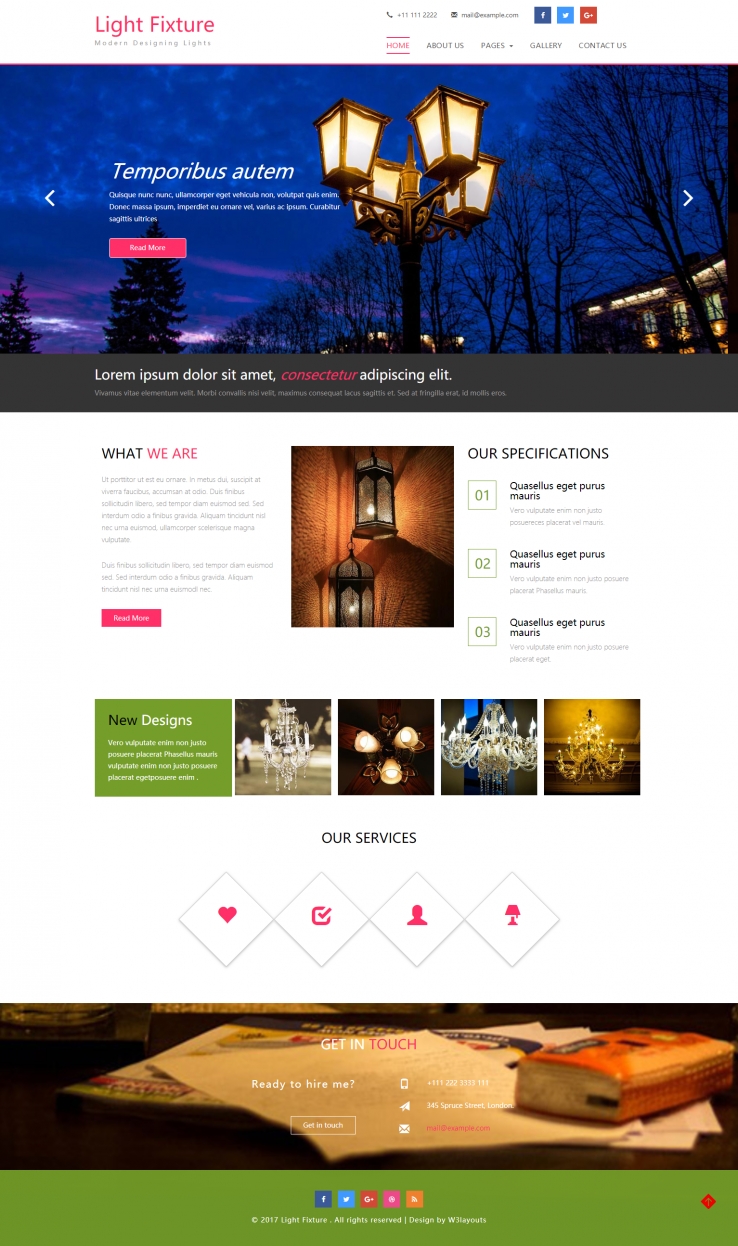 粉色简洁风格的灯饰照明设计整站网站源码下载