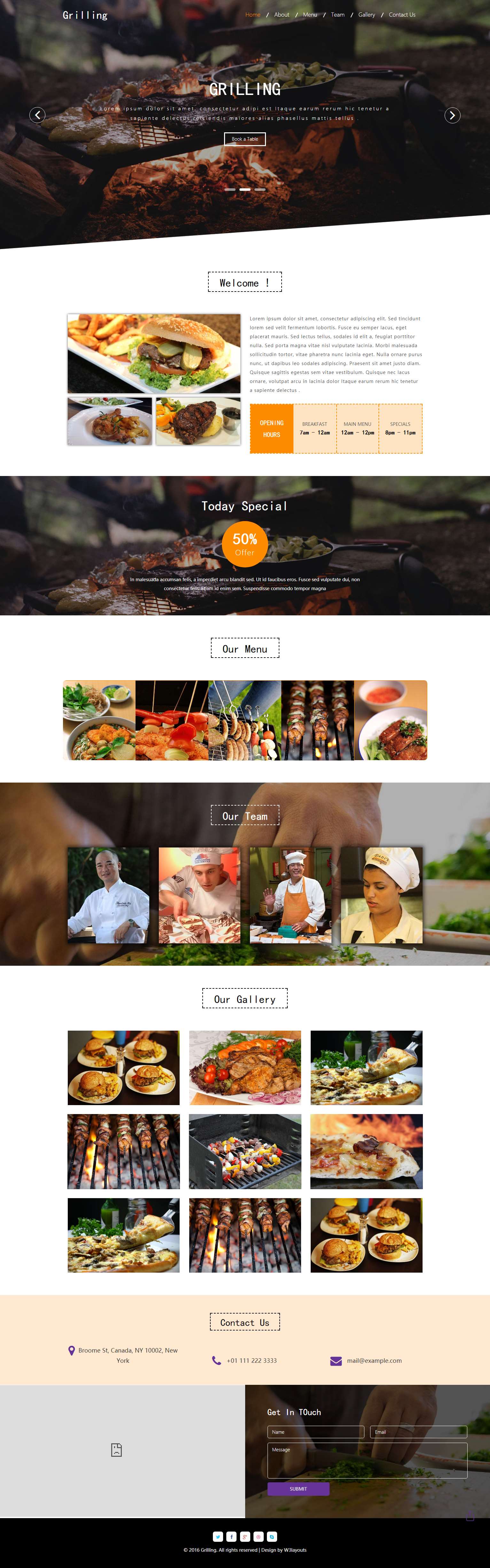 橙色简洁风格的烧烤美食餐厅整站网站源码下载