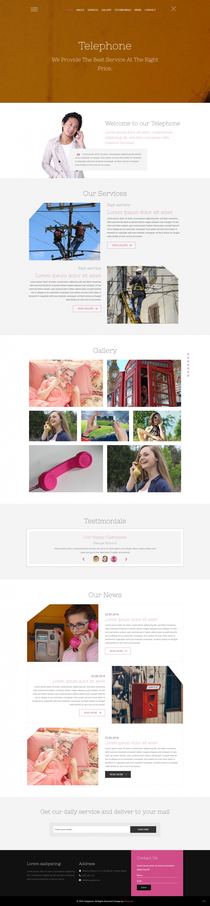 粉色简洁风格的电话通信建设整站网站源码下载