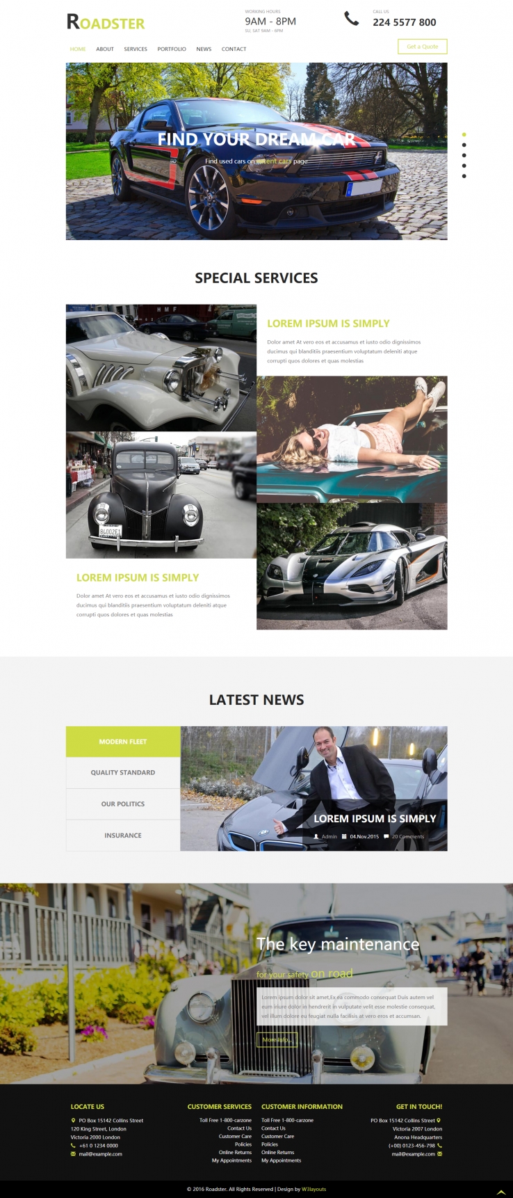 绿色简洁风格的高级跑车展示整站网站源码下载