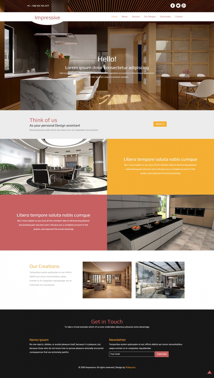 黄色简洁风格的印象室内设计整站网站源码下载