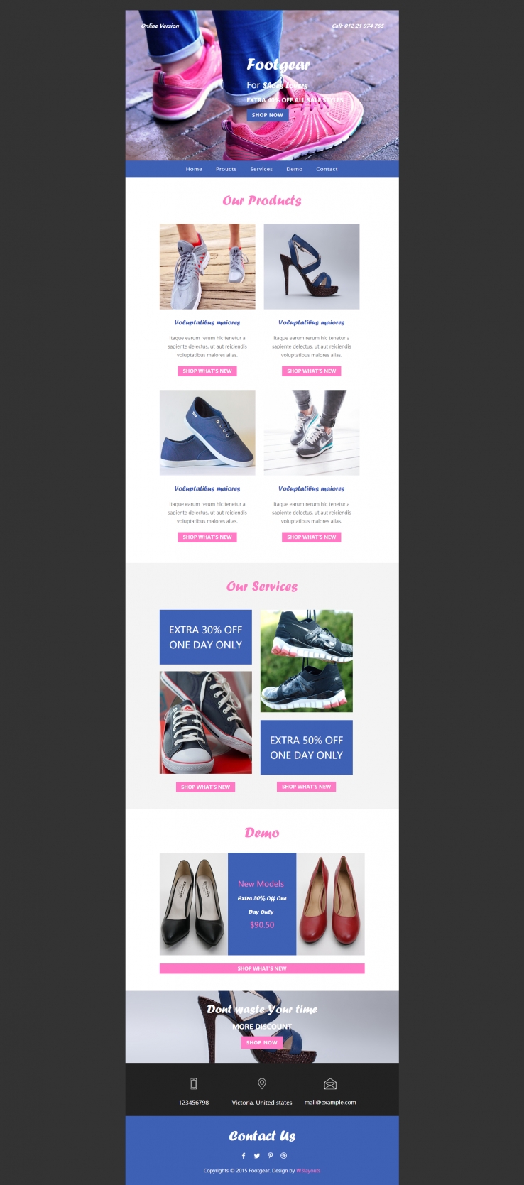 简洁蓝色风格的鞋类网店推荐整站网站源码下载