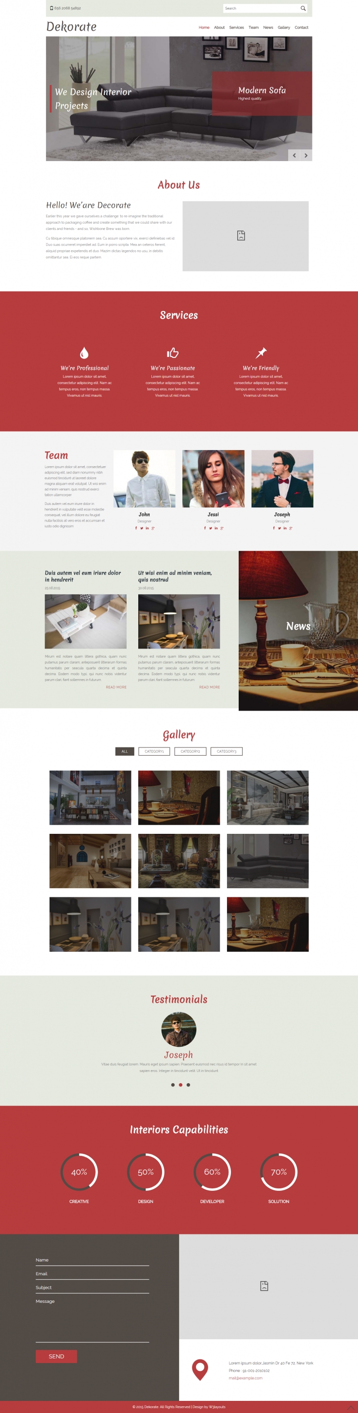 红色简洁风格的室内家居建设整站网站源码下载