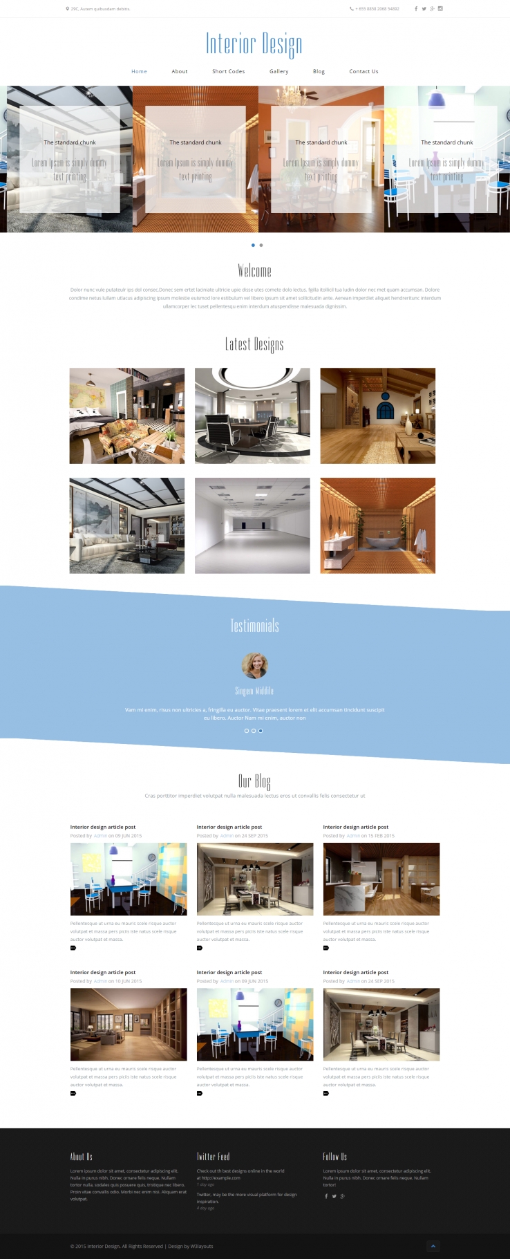 蓝色简洁风格的室内设计案例整站网站源码下载