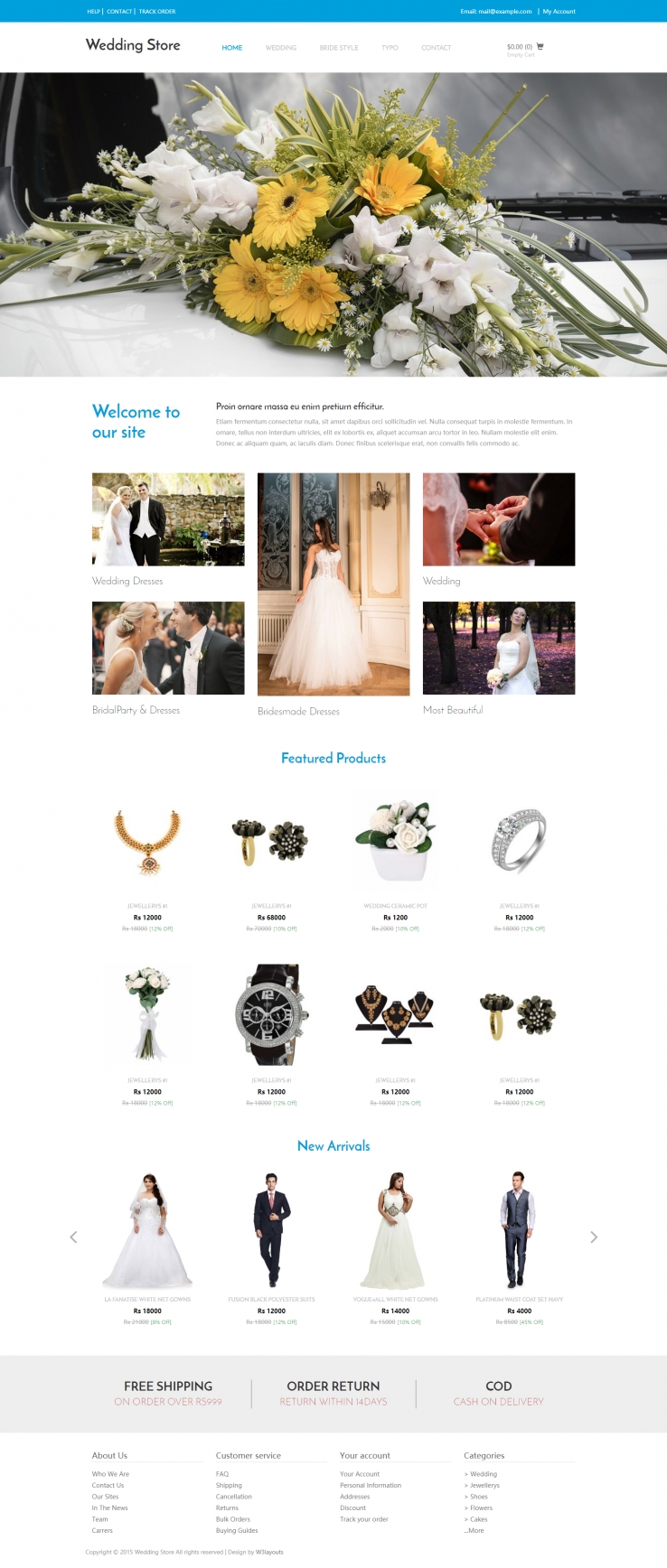 蓝色简洁风格得的婚纱礼服饰品商城整站网站源码下载