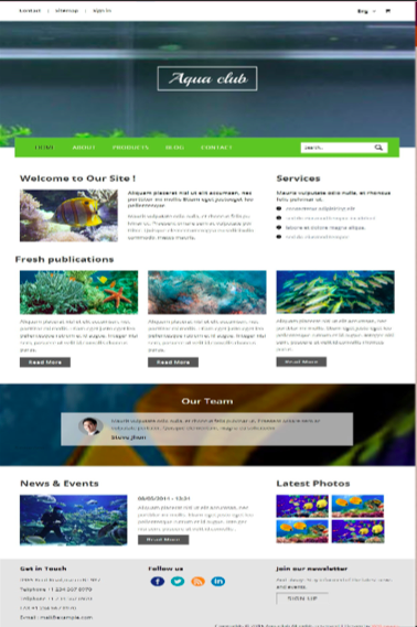 蓝色清新风格的水族馆俱乐部企业网站模板下载
