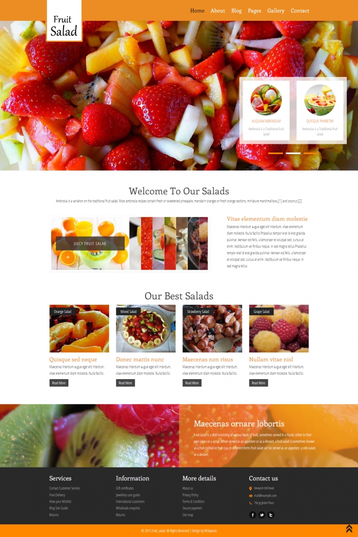 橙色简洁风格的水果沙拉餐厅整站网站源码下载