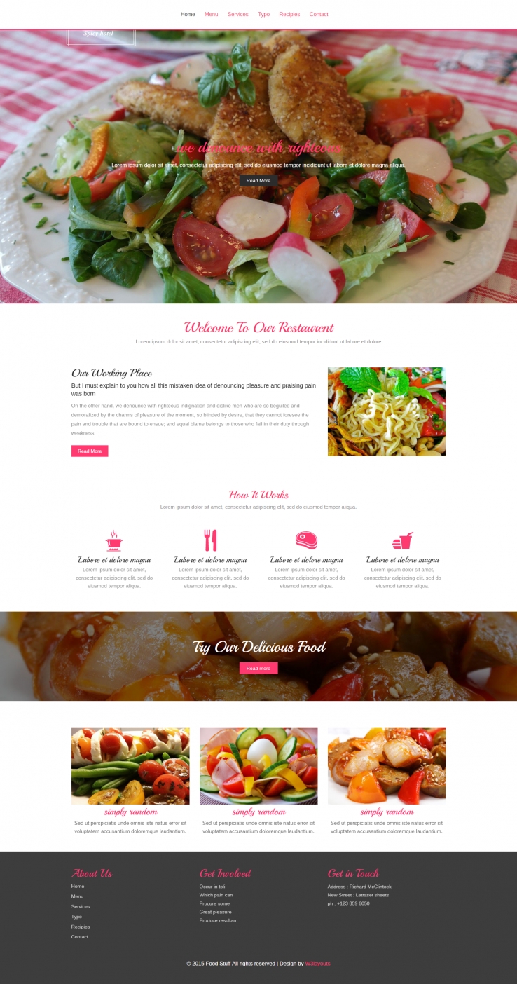 粉色宽屏风格的餐馆食材信息整站网站源码下载