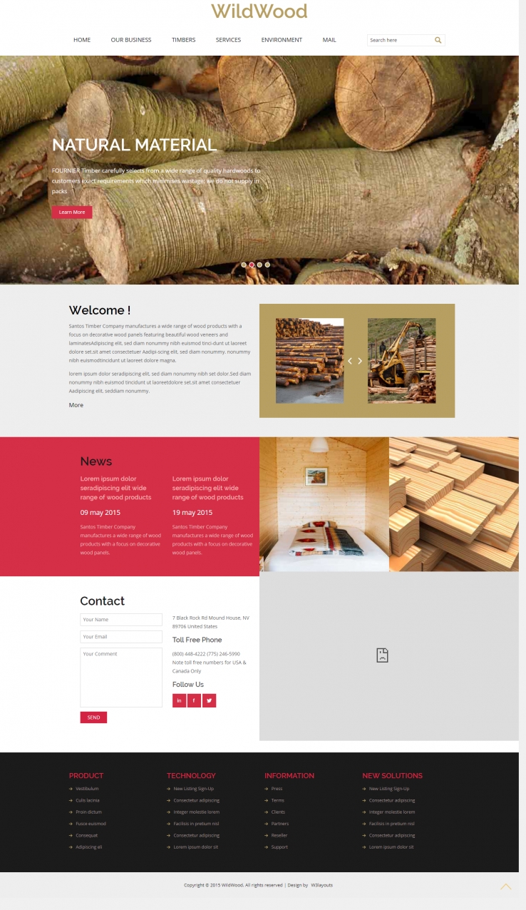 红色简洁风格的原木加工坊整站网站源码下载