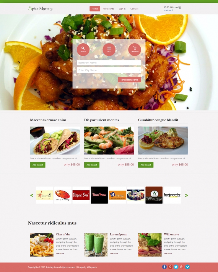 红色简洁风格的蜜汁香味餐厅整站网站源码下载