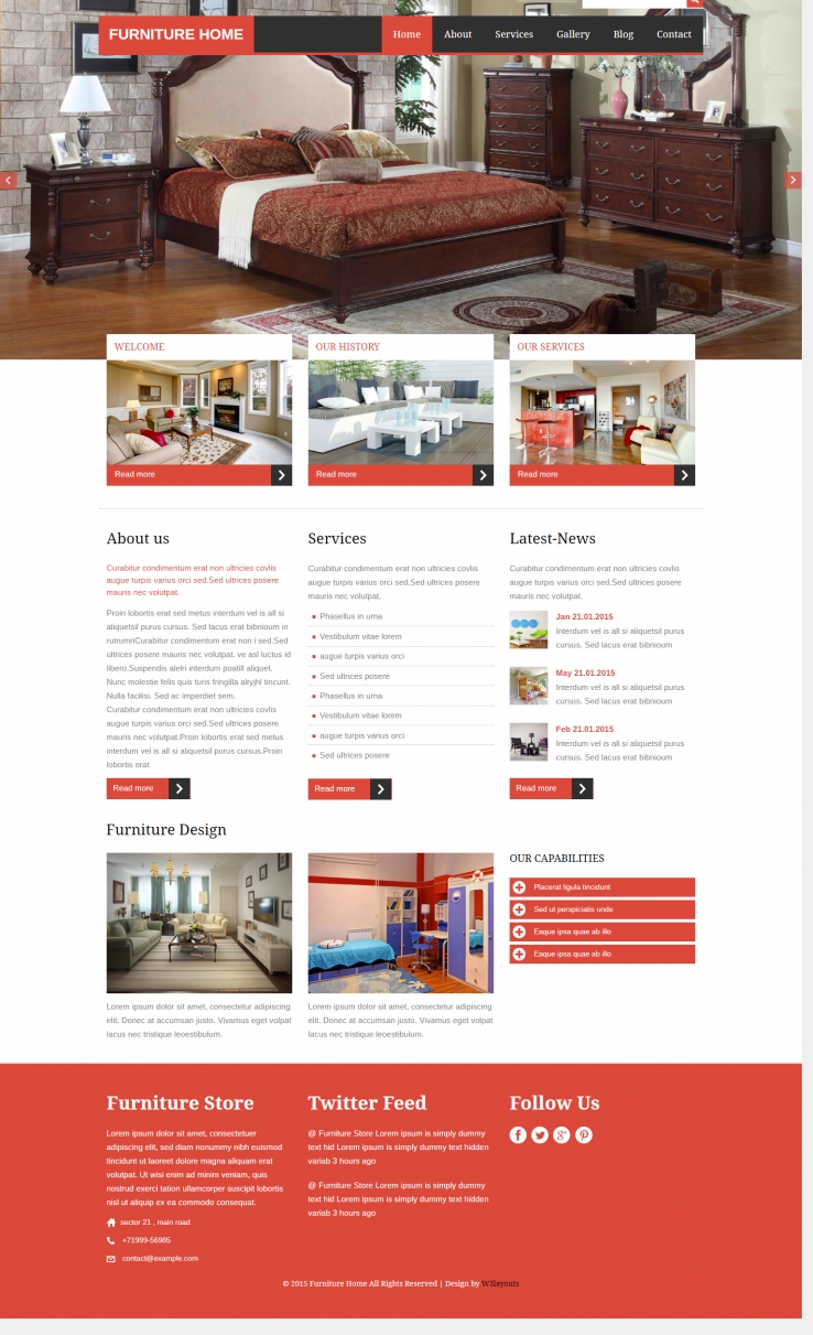 红色简洁风格的室内家居设计整站网站源码下载