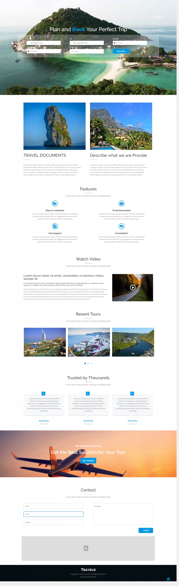蓝色简洁风格的旅行指南整站网站源码下载