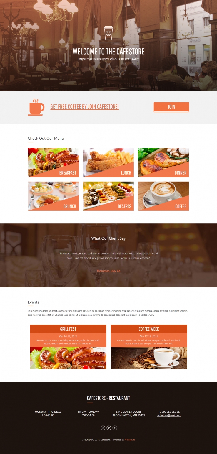 橙色简洁风格的咖啡餐厅整站网站源码下载