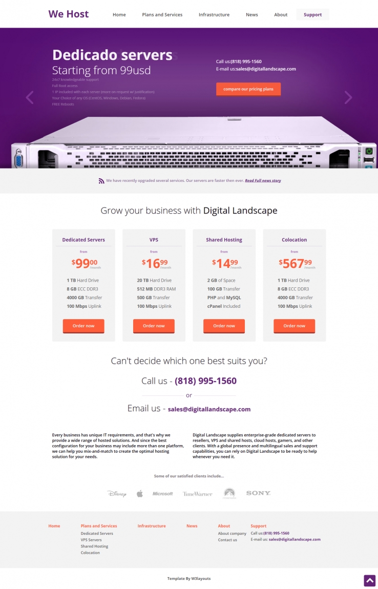 紫色简洁风格的网页主机服务整站网站源码下载