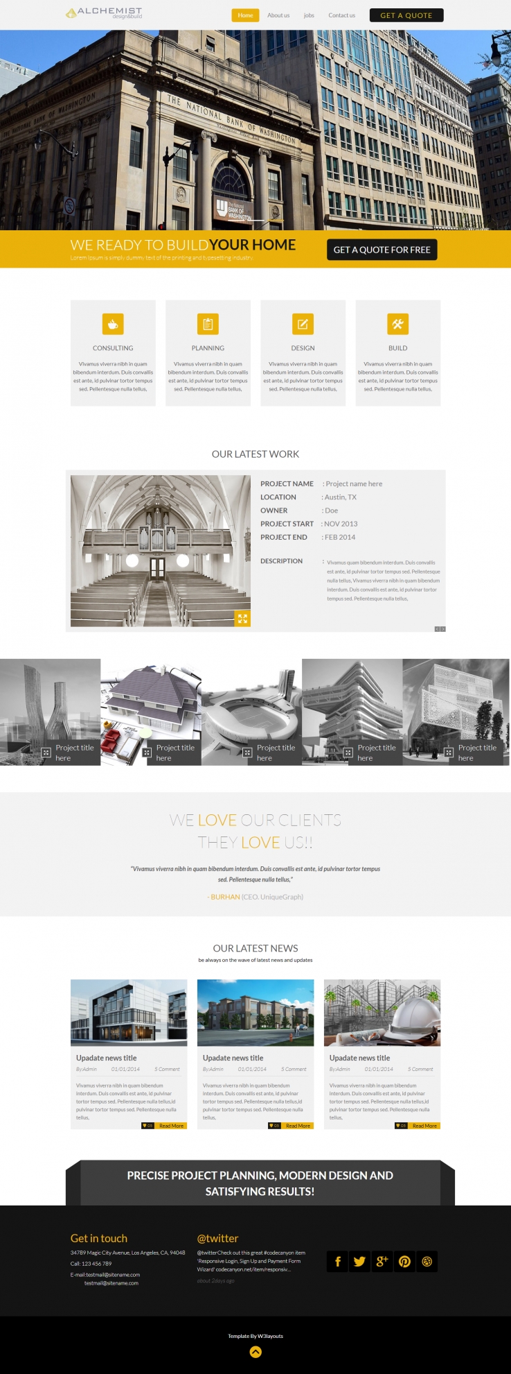 黄色简洁风格的创意建筑设计整站网站源码下载
