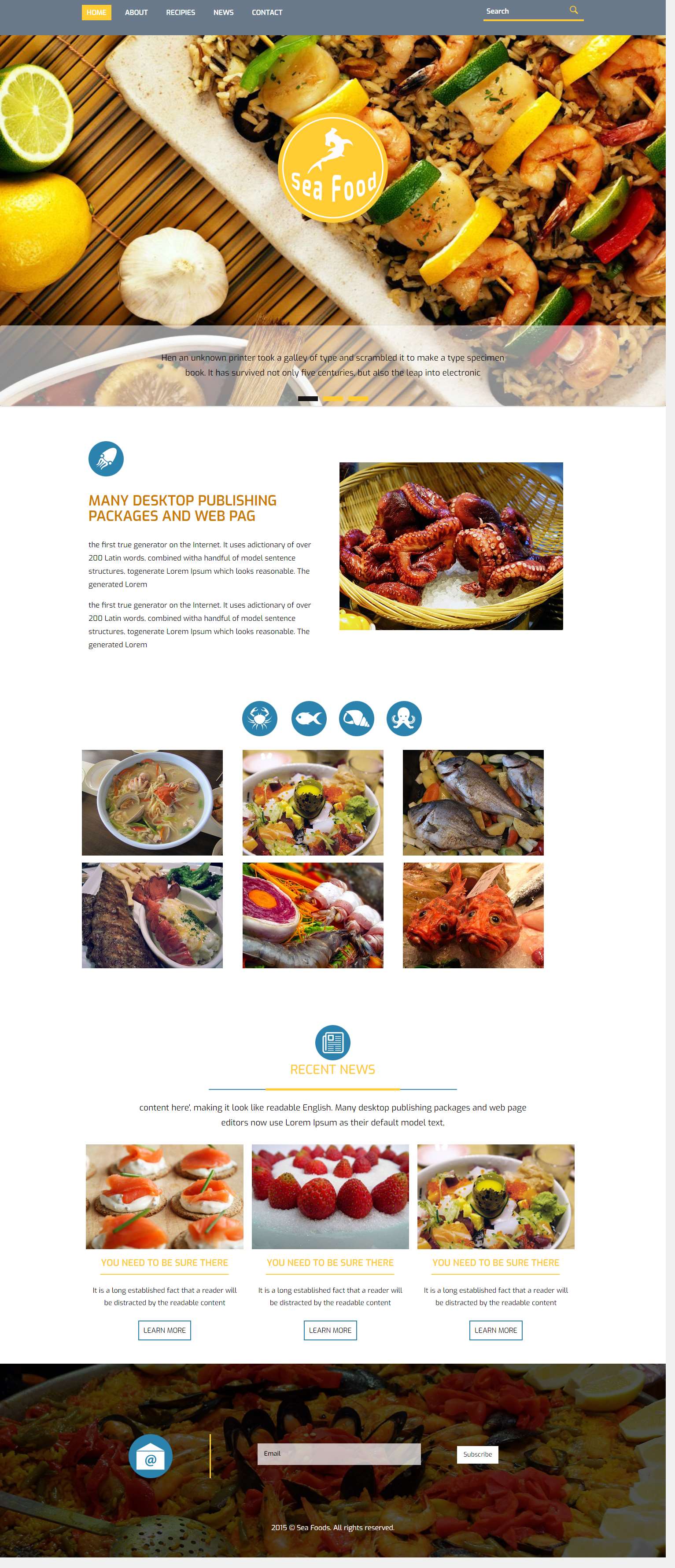 黄色简洁风格的海鲜美食餐馆整站网站源码下载