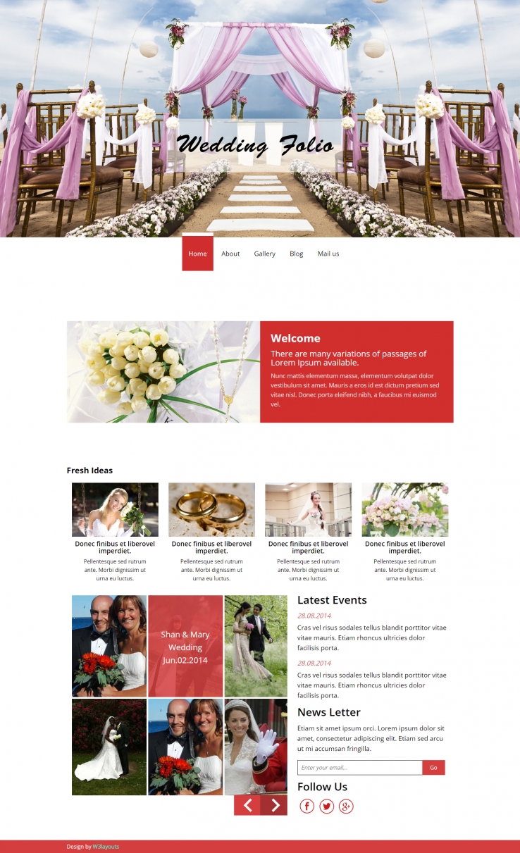 红色简洁风格的沙滩婚礼策划整站网站源码下载