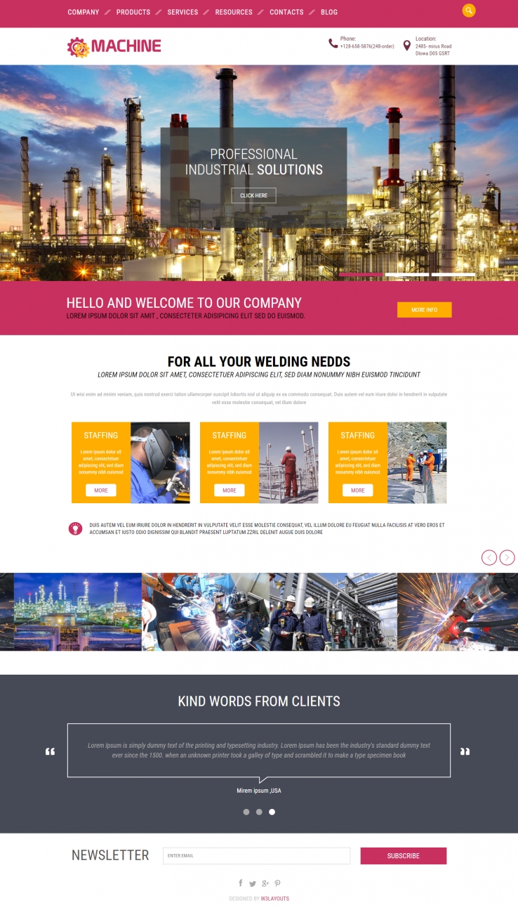 粉色简洁风格的现代工业机器整站网站源码下载