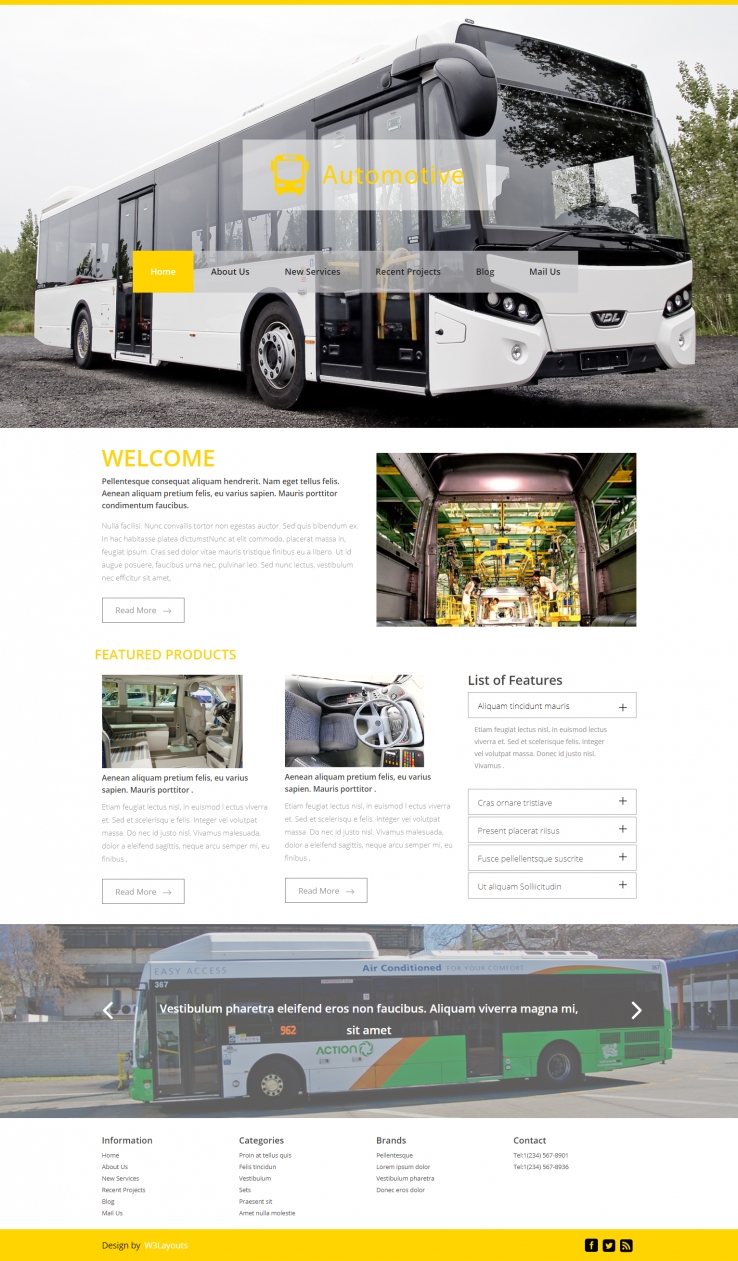 黄色简洁风格的大型巴士整站网站源码下载