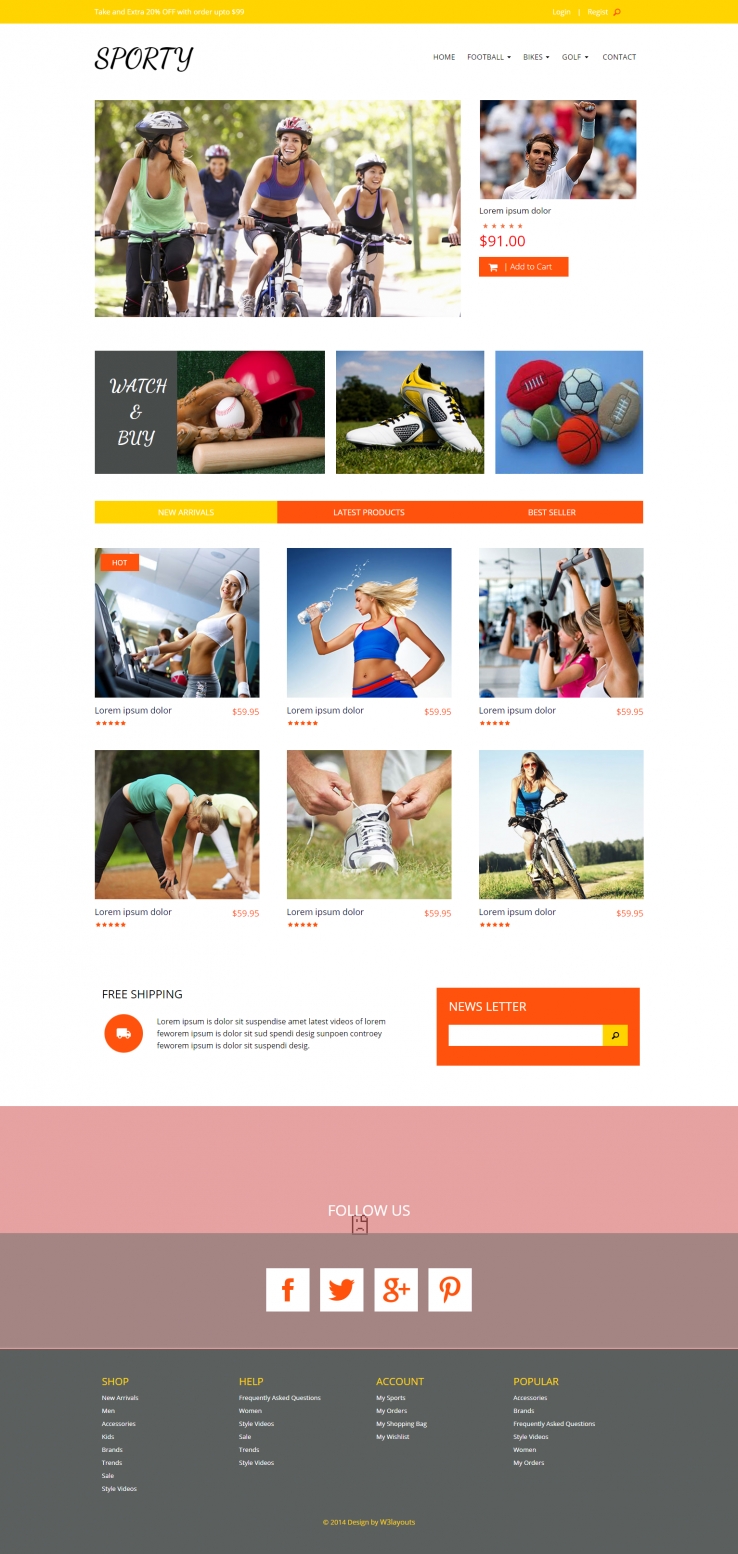 黄色简洁风格的健身运动产品整站网站源码下载