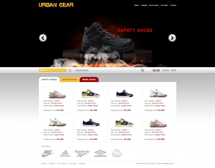 黄色简洁风格的品牌运动鞋商城整站网站源码下载