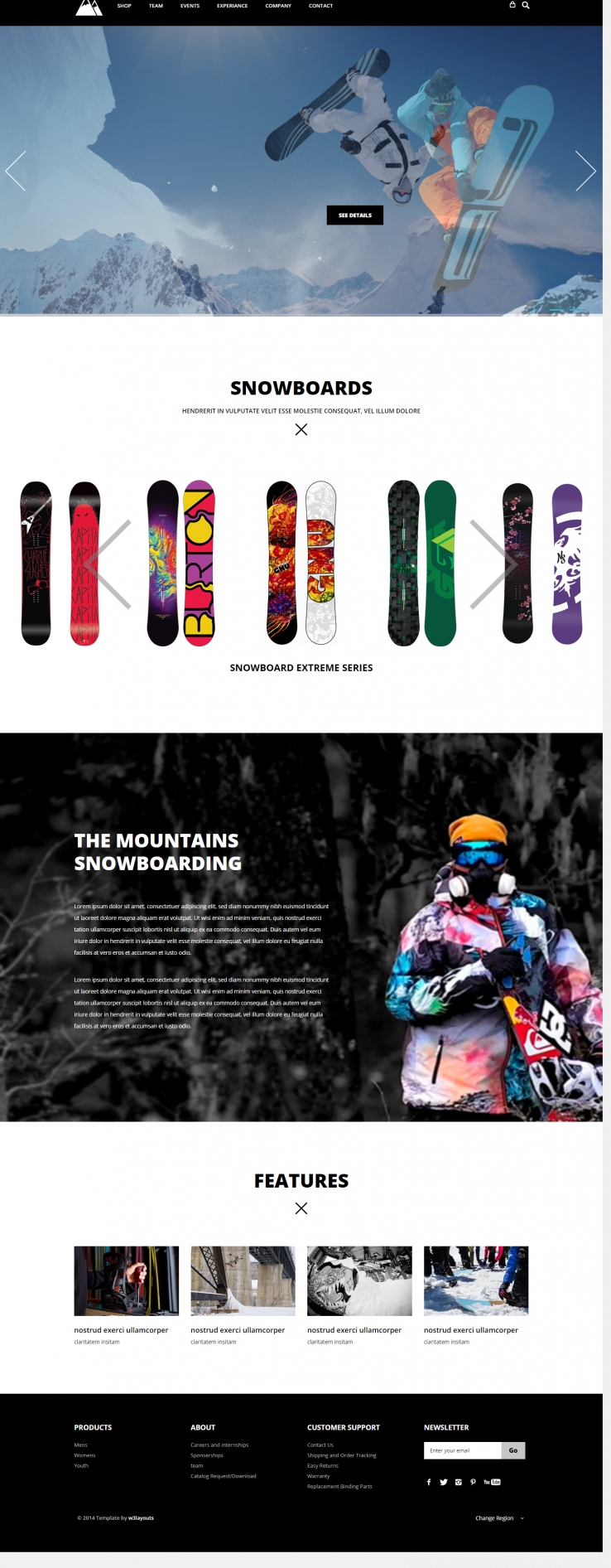 黑色简洁风格的滑雪板产品整站网站源码下载