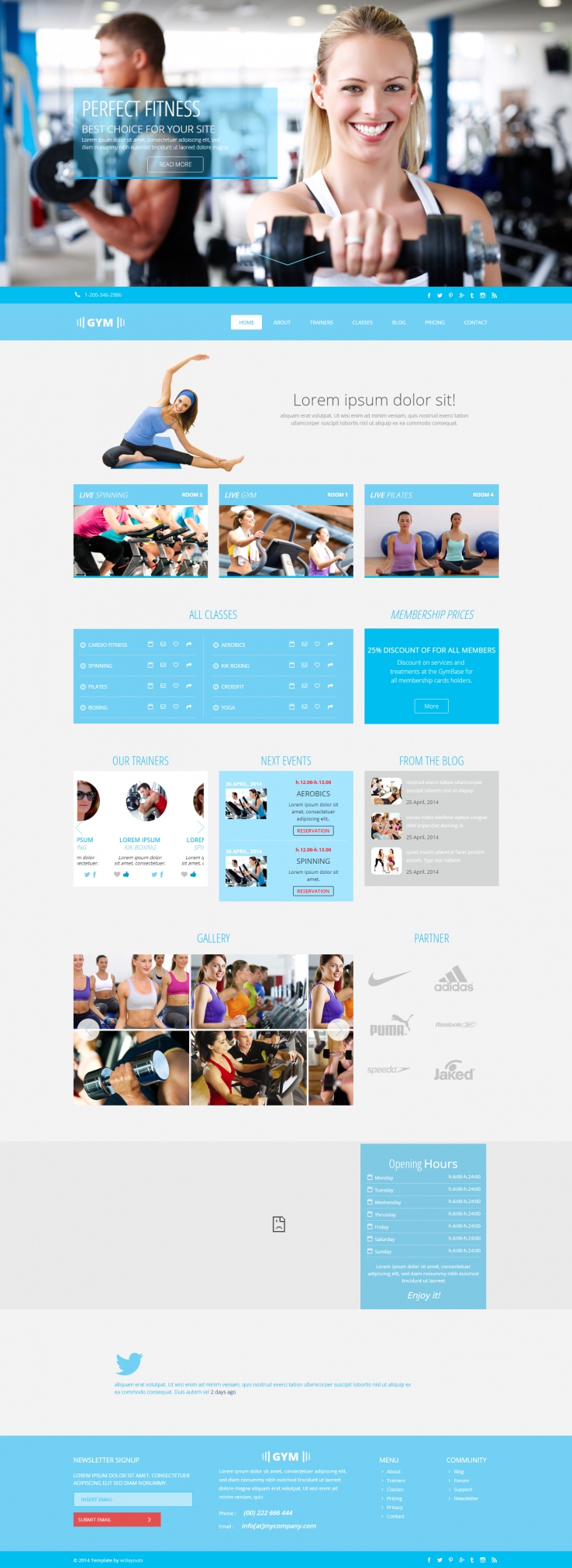 蓝色简洁风格的健身房整站网站源码下载