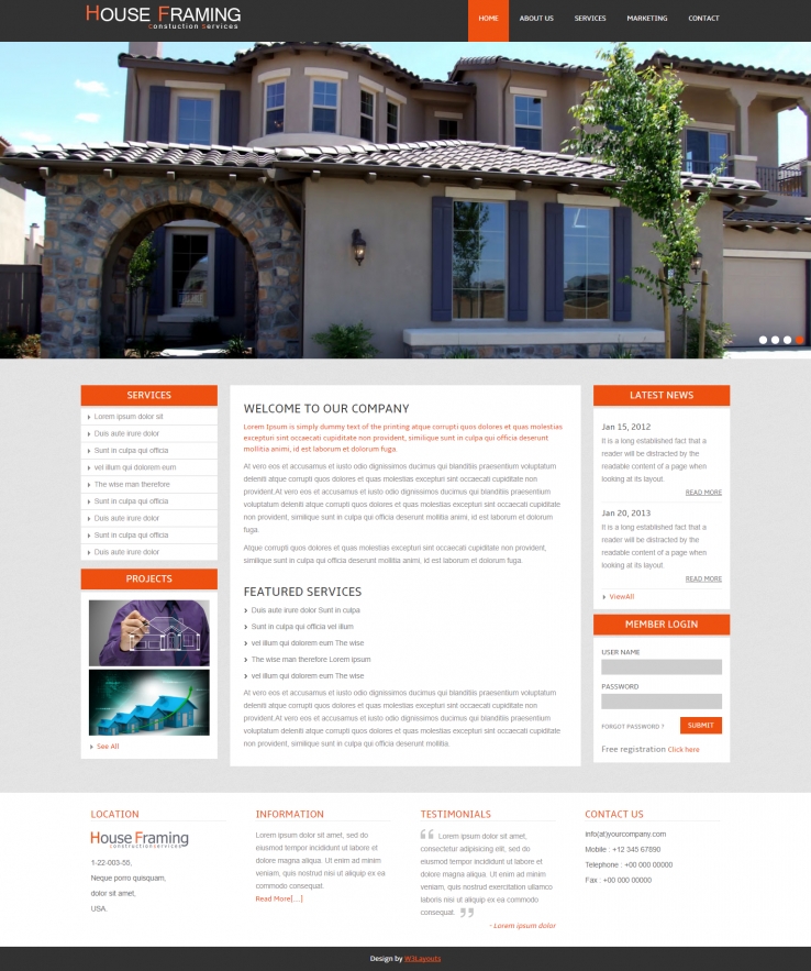 橙色简洁风格的房屋结构设计整站网站源码下载