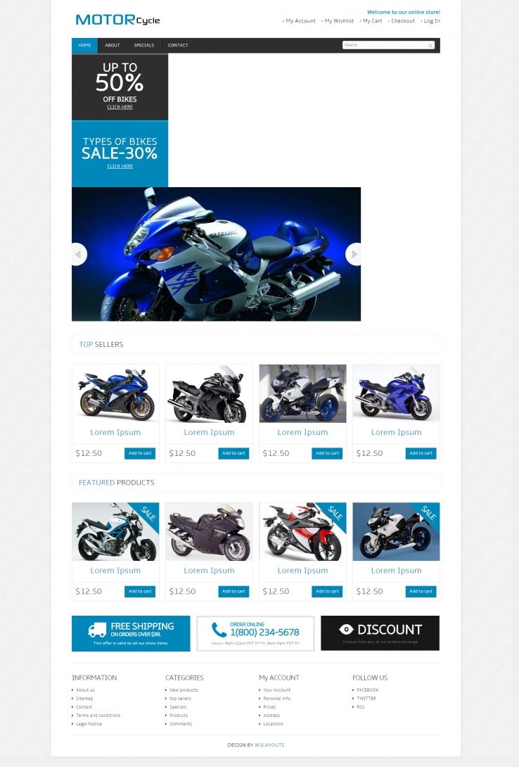 蓝色简洁风格的摩托车销售整站网站源码下载