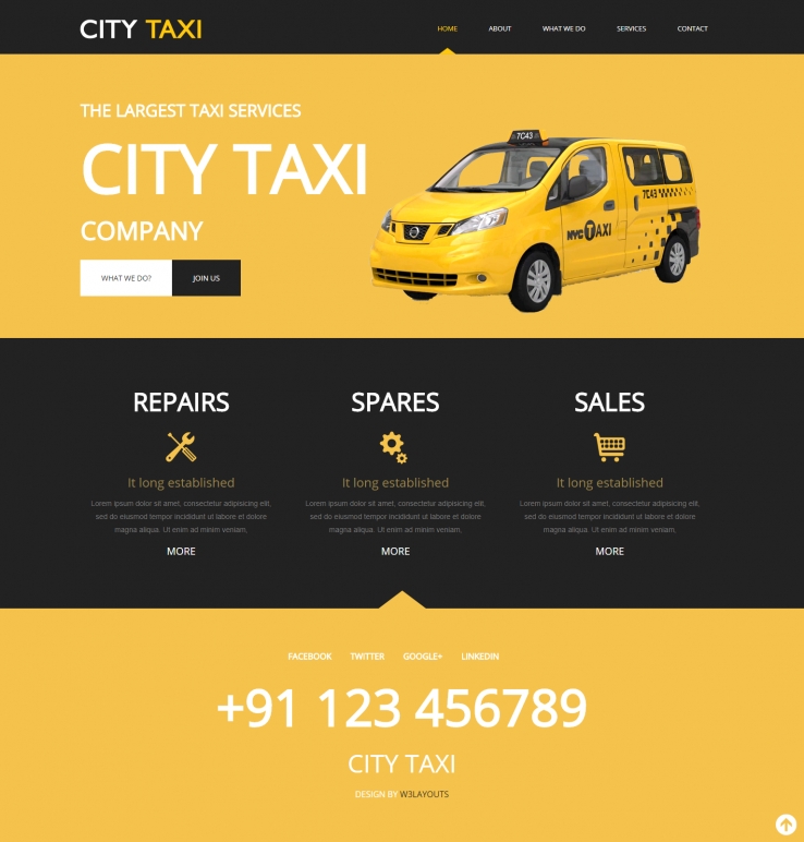 黄色简洁风格的城市出租车整站网站源码下载