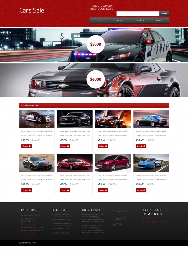 红色简洁风格的汽车销售中心整站网站源码下载
