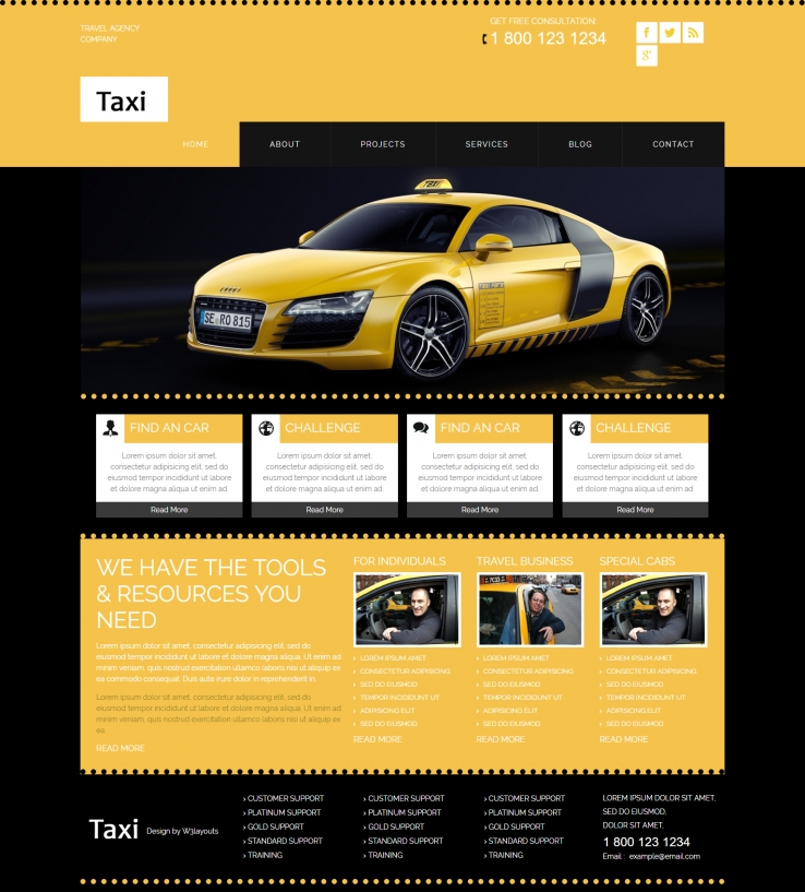 黄色简洁风格的出租车公司企业网站源码下载