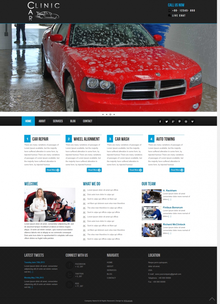 蓝色简洁风格的汽车美容保养整站网站源码下载