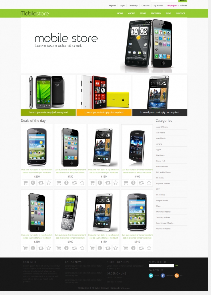 绿色简洁风格的手机销售网店整站网站源码下载