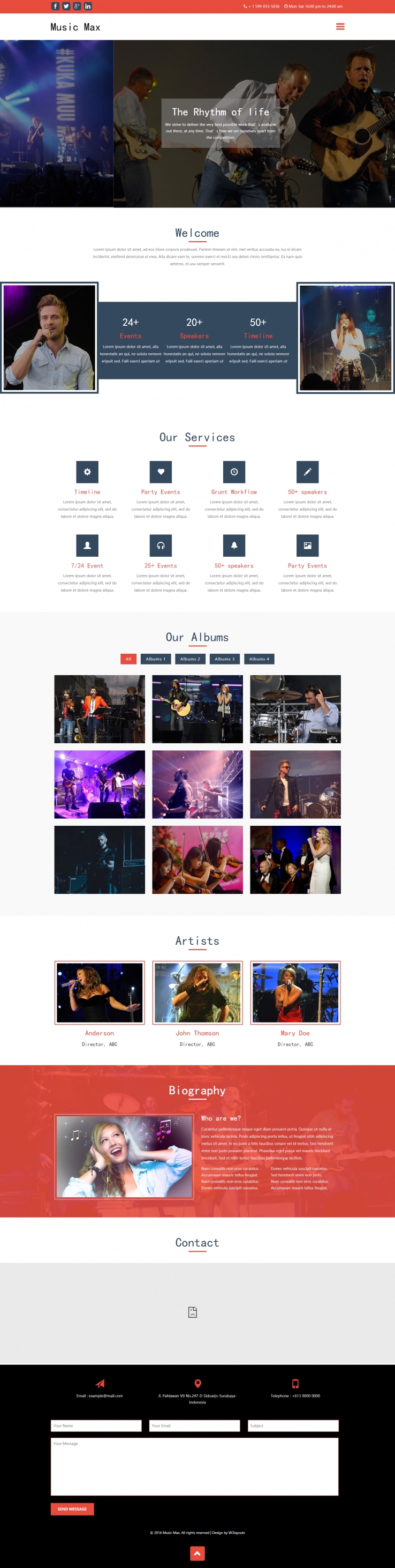 红色简洁风格的音乐演唱会策划整站网站源码下载