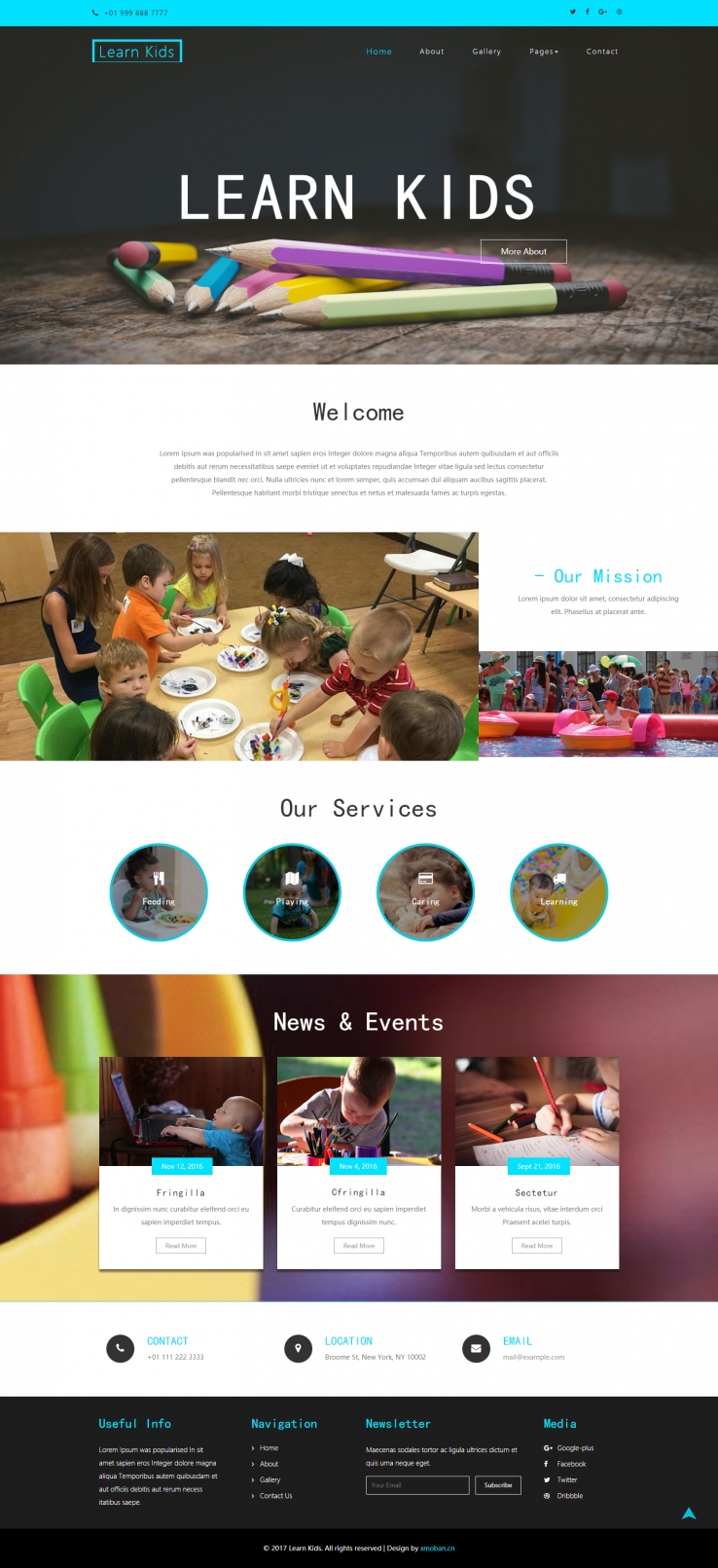 蓝色简洁风格的儿童教育企业网站源码下载
