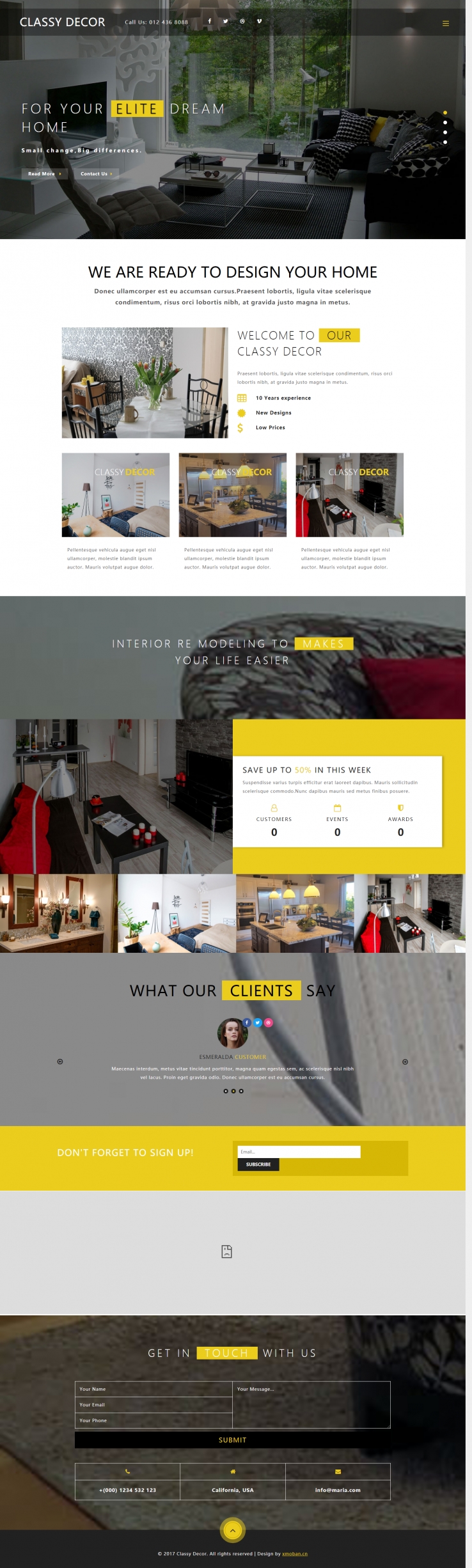 黄色简洁风格的室内装潢企业网站源码下载