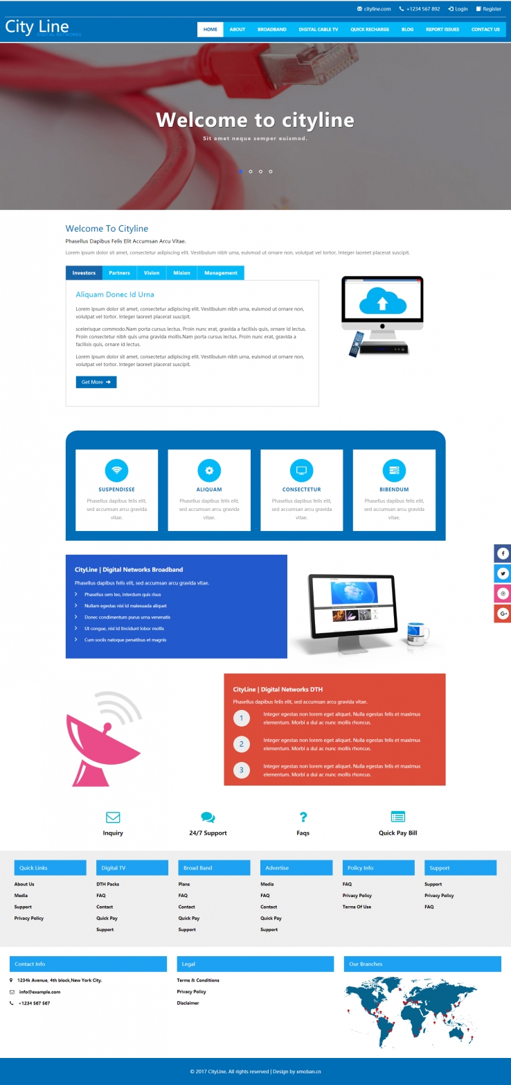 蓝色简洁风格的数字网络设备生产整站网站源码下载