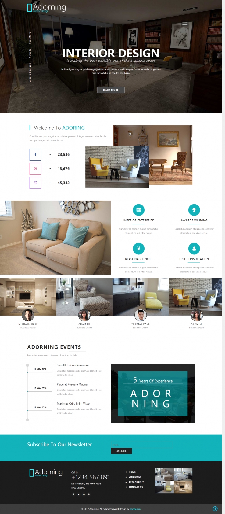 蓝色简洁风格的室内家具设计企业网站源码下载