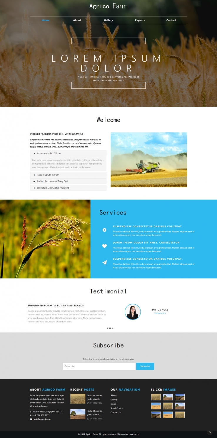 蓝色简洁风格的有机农场企业网站源码下载