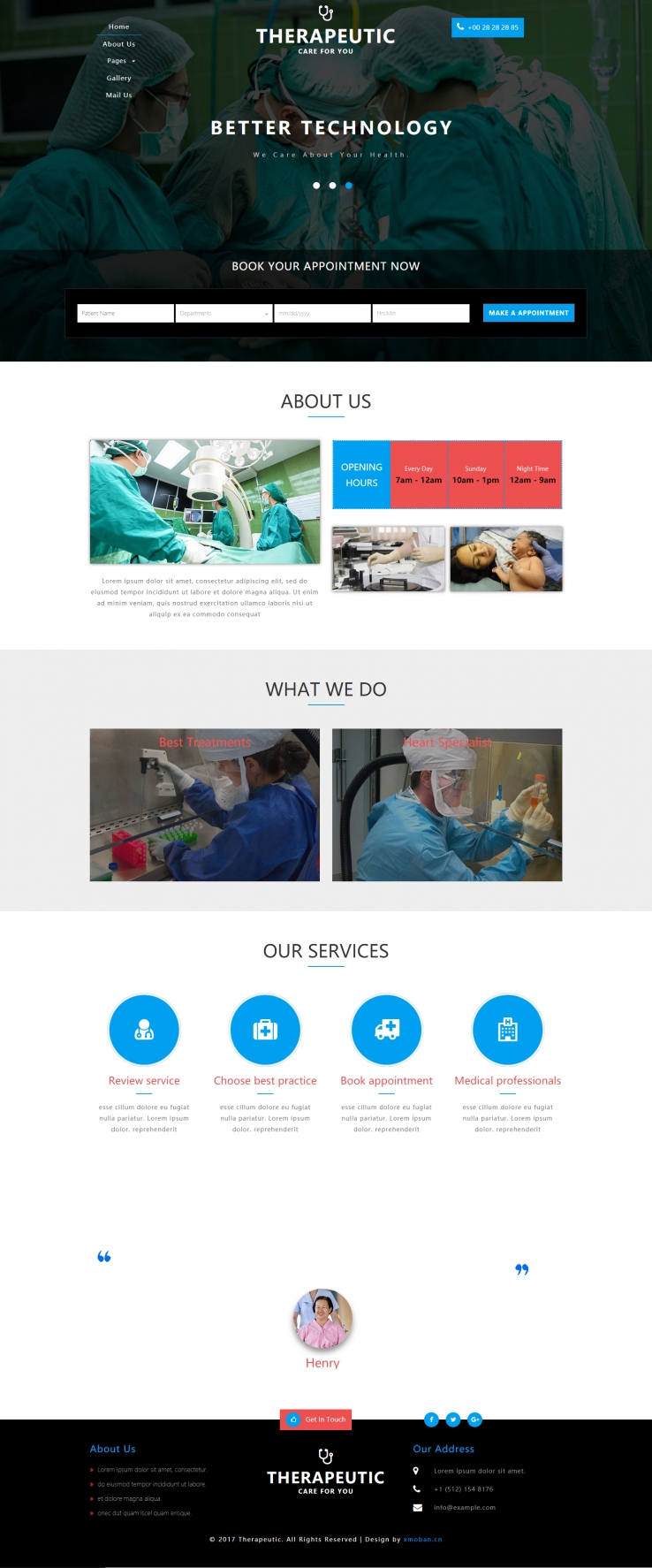 蓝色简洁风格的医疗护理机构企业网站源码下载
