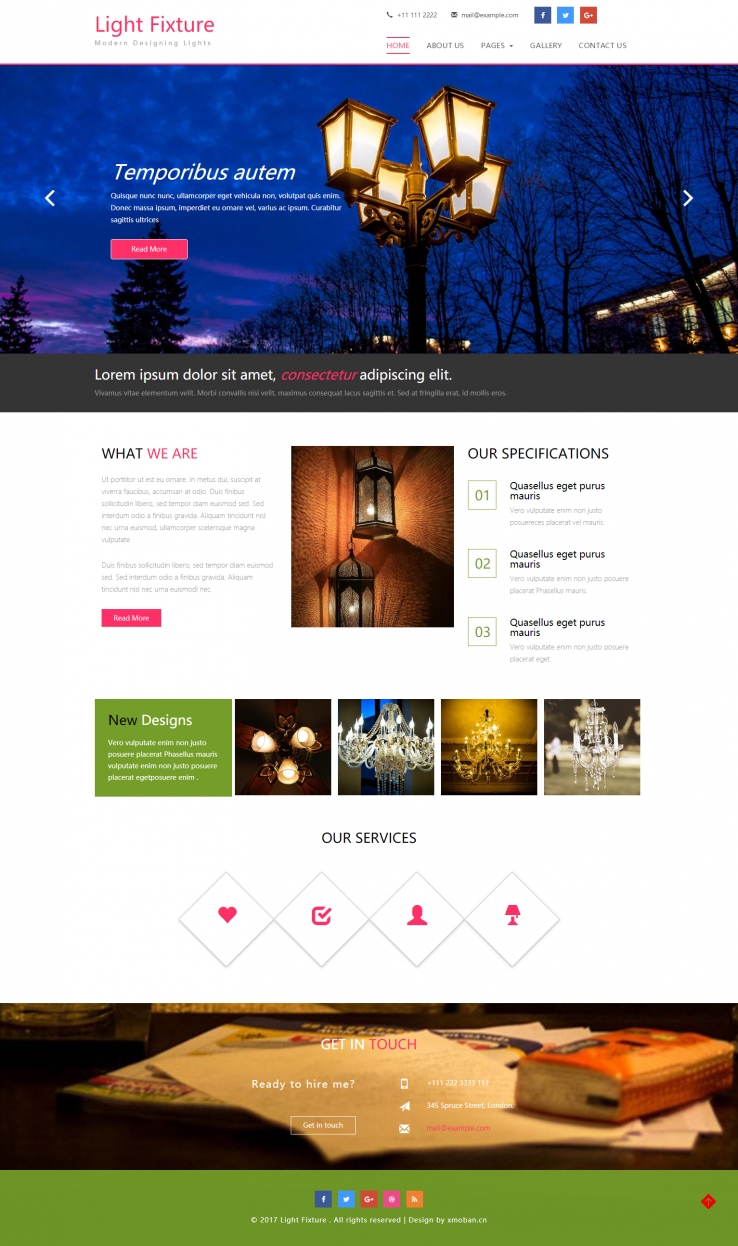 粉色简洁风格的室内灯具家具企业网站源码下载