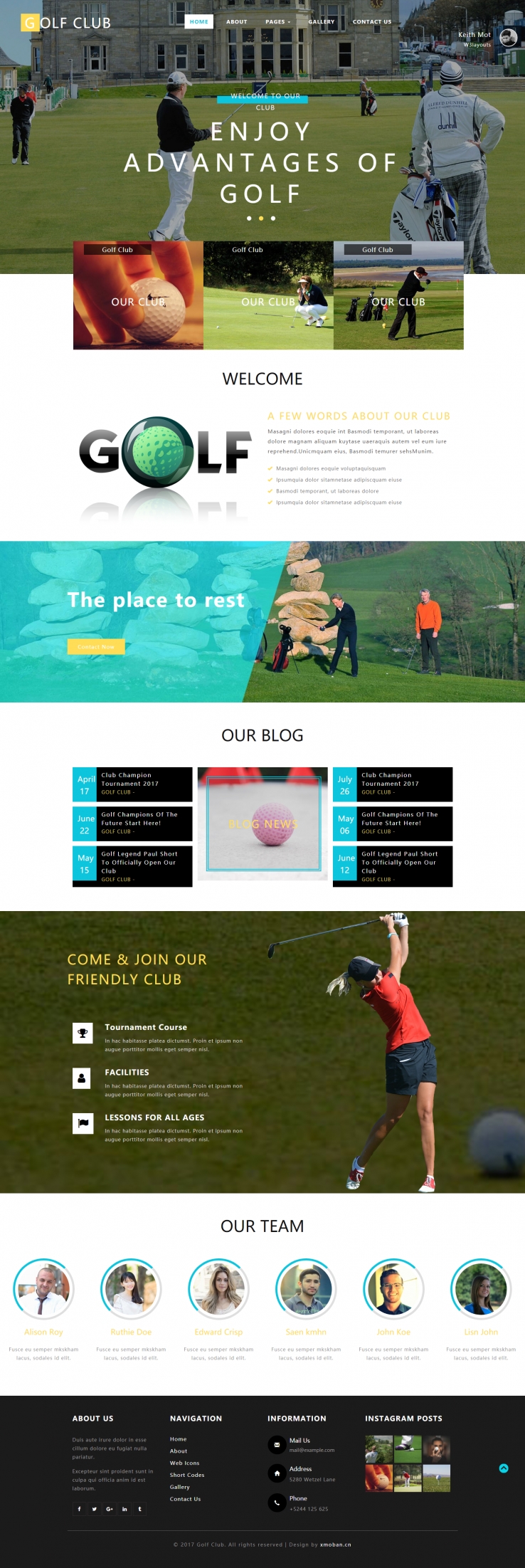 蓝色简洁风格的高尔夫俱乐部整站网站源码下载