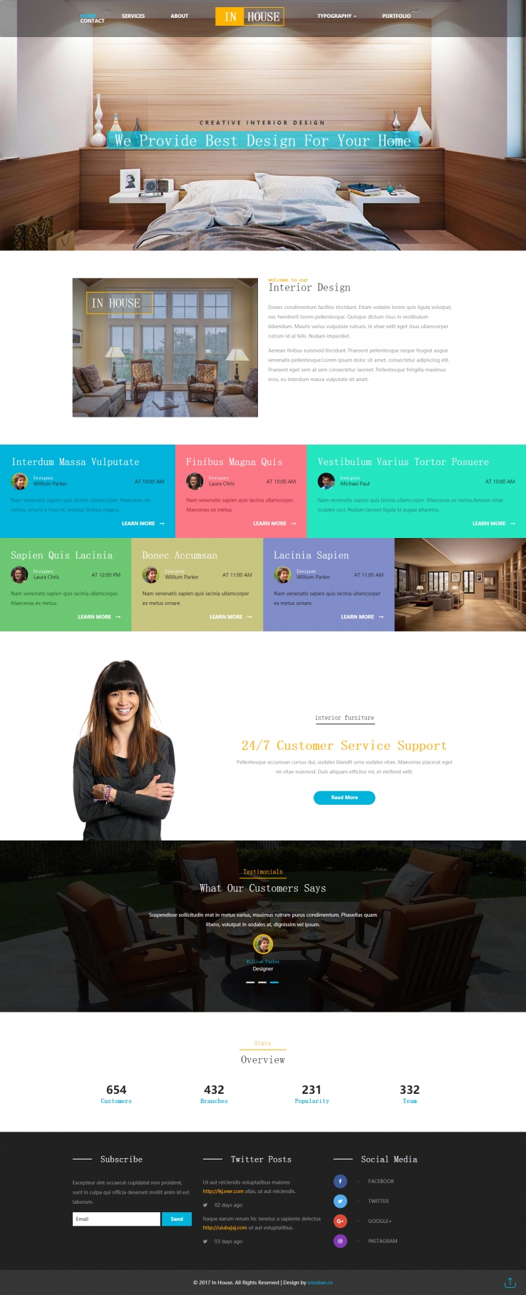 蓝色简洁风格的室内家具企业网站源码下载