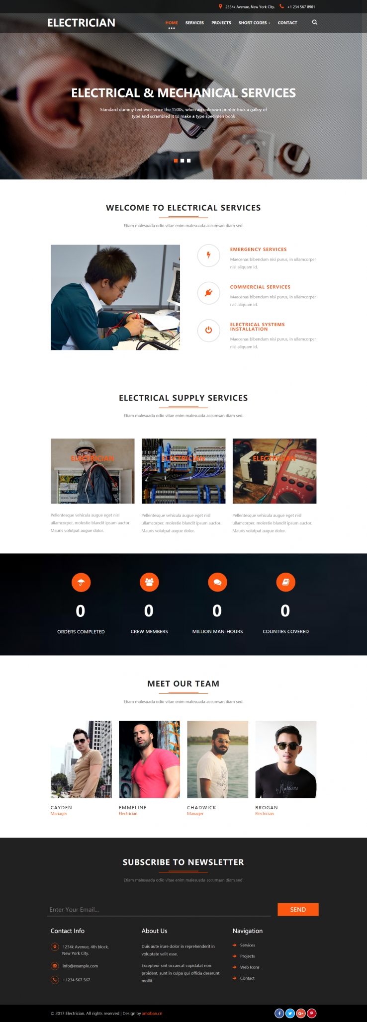橙色简洁风格的电气安装维护整站网站源码下载