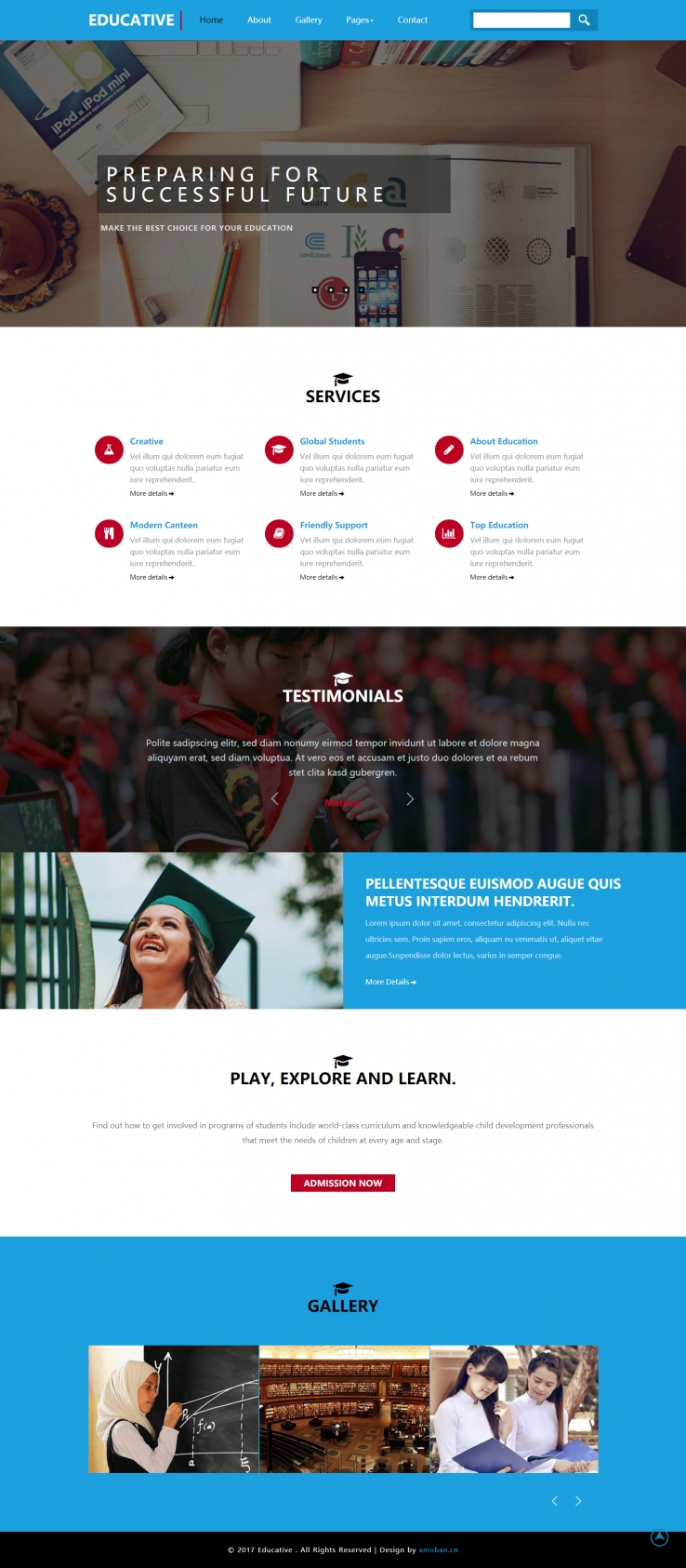 蓝色简洁风格的高等教育机构整站网站源码下载