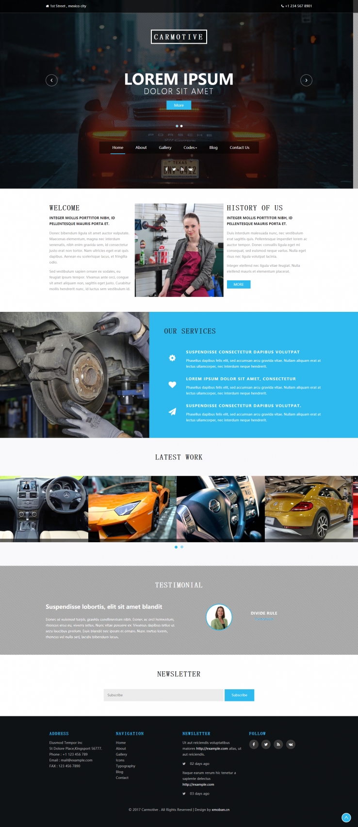 蓝色简洁风格的高端汽车保养企业网站源码下载